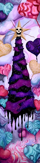 Free printable Christmas bookmarks of a dripping purple Christmas tree design